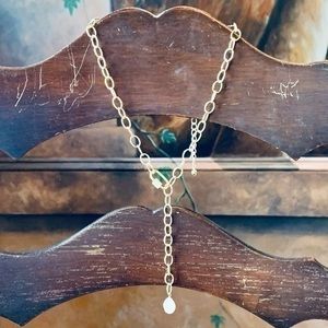 ✨💛 Gold Tone Chainlink “Y” Necklace w Rhinestone Lock and Baroque Pearl ✨